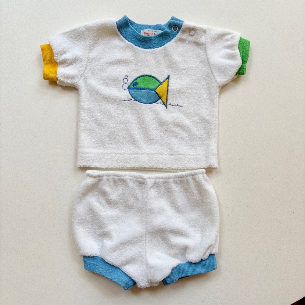 Vintage Healthtex White and Blue Kids Matching Set